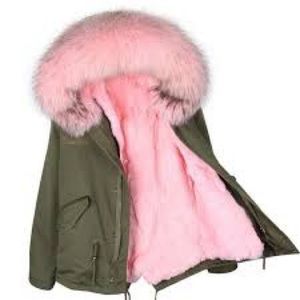 Women’s pink green army winter parka S/M